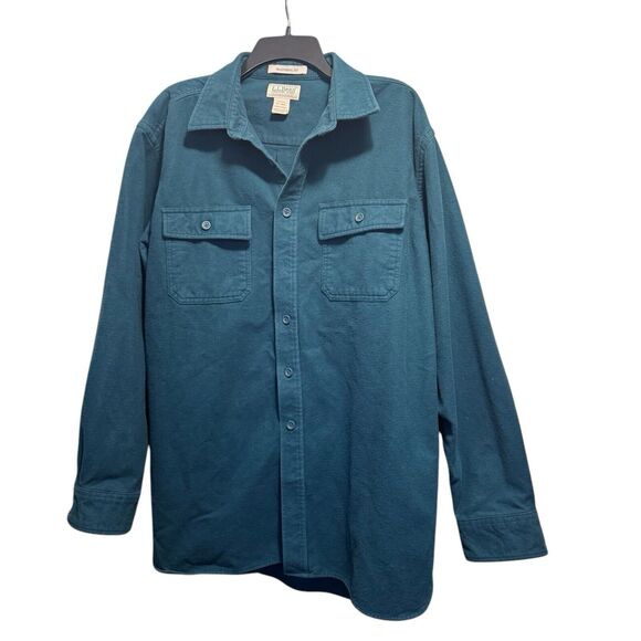 LL Bean 100% cotton flannel long sleeve button up shirt jacket shacket XL Mens - Picture 1 of 12